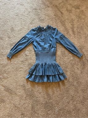 Michael Michael Kors Ami Blue Smocked Waist Ruffle Tiered Dress
